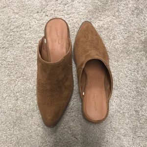 Brown suede mules